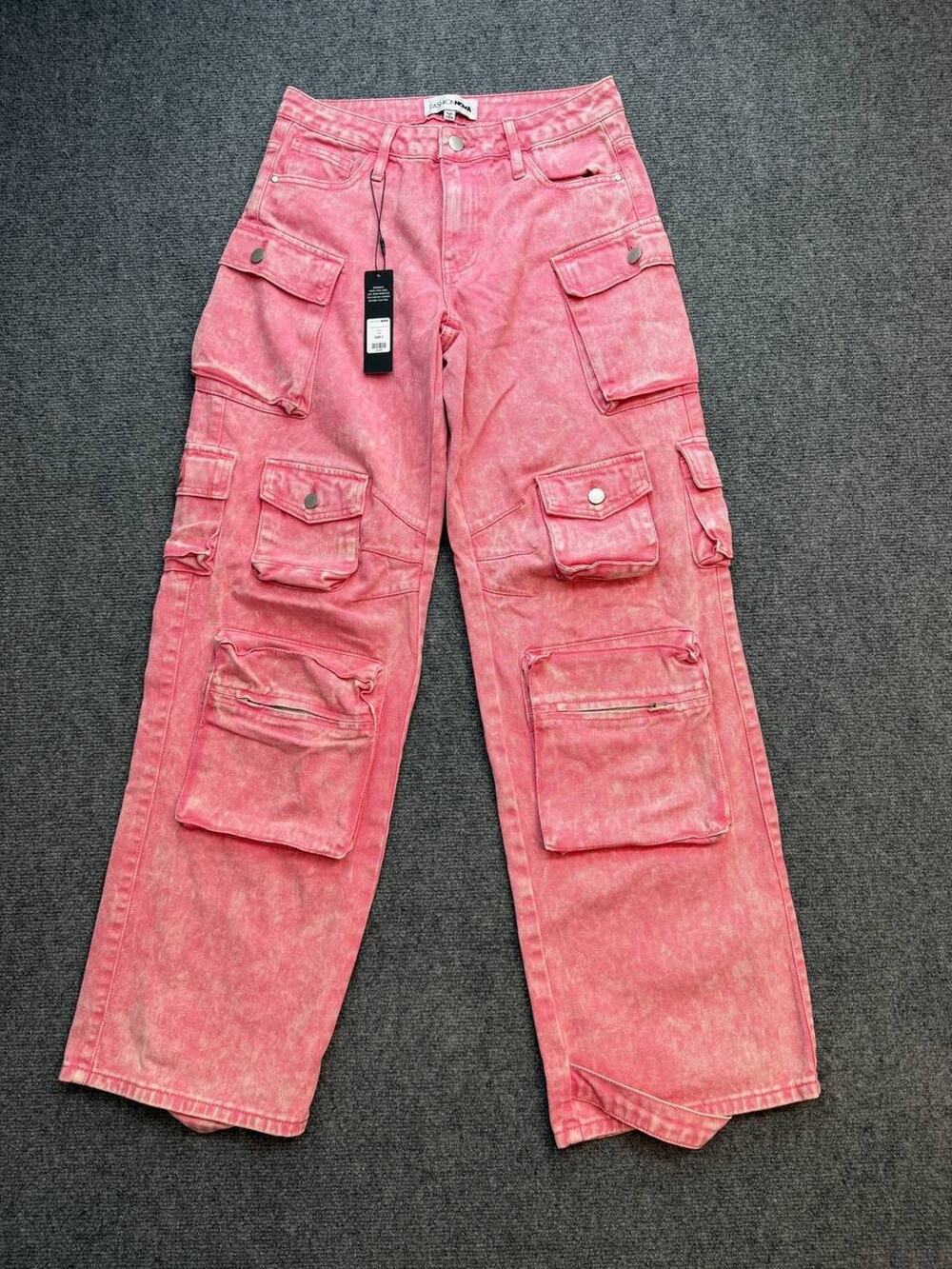 Fashion Nova Billie Low Slung Y2K Cargo Jeans Womens Size 3 Pink NWT
